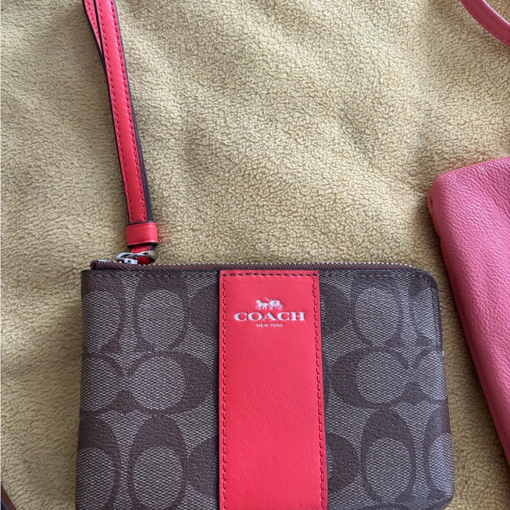 Coach Brown and Pink Clutch with Signature Logo